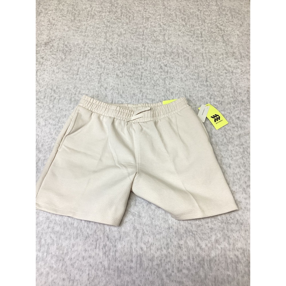 All in Motion Boys Mesh Athletic Shorts Cream Beige Size L 10/12 NWT